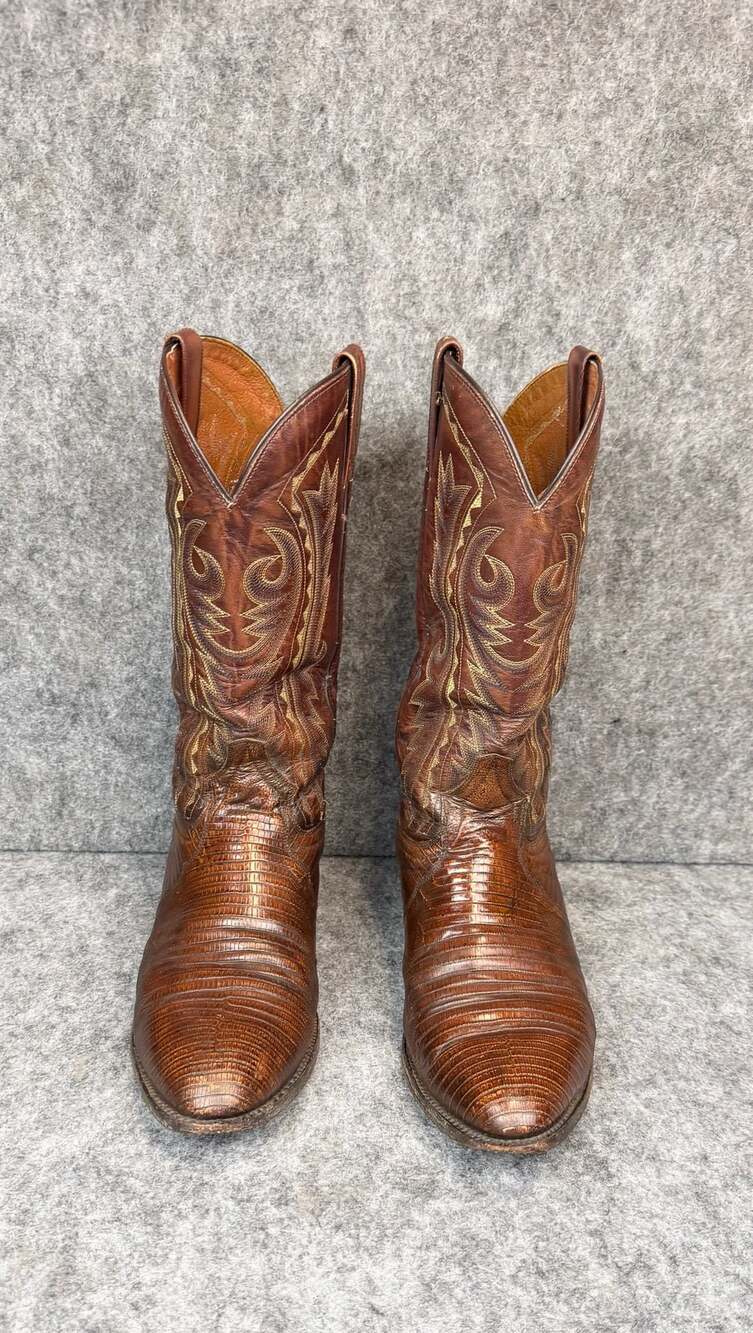 Dan Post Exotic Brown Lizard Leather Western Boot Sz 10 EW Bottom Need Repair